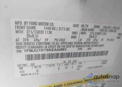 2019 Ford Expedition Limited from USA, damaged, VIN 1FMJU1KT8KEA84883
